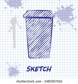 Sketch line Coffee cup icon isolated on white background. Disposable coffee cup with hot coffee.  Vector Illustration