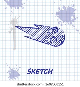 Sketch line Comet falling down fast icon isolated on white background.  Vector Illustration