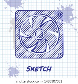 Sketch line Computer cooler icon isolated on white background. PC hardware fan.  Vector Illustration
