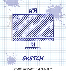 Sketch line Computer monitor icon isolated on white background. PC component sign.  Vector Illustration