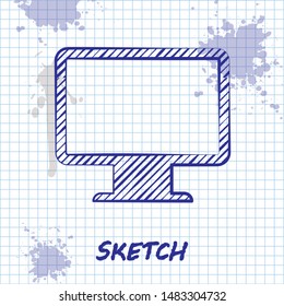 Sketch line Computer monitor screen icon isolated on white background. Electronic device. Front view.  Vector Illustration