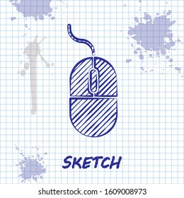 Sketch line Computer mouse icon isolated on white background. Optical with wheel symbol.  Vector Illustration