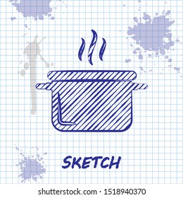 Sketch line Cooking pot icon isolated on white background. Boil or stew food symbol.  Vector Illustration