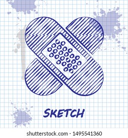 Sketch line Crossed bandage plaster icon isolated on white background. Medical plaster, adhesive bandage, flexible fabric bandage.  Vector Illustration