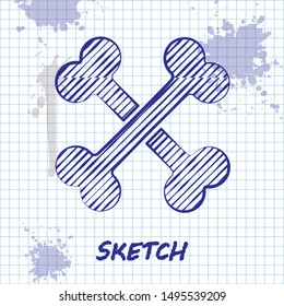 Sketch line Crossed bones icon isolated on white background. Pets food symbol.  Vector Illustration