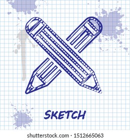 Sketch line Crossed pencil icon isolated on white background. Education sign. Drawing and educational tools. School office symbol.  Vector Illustration