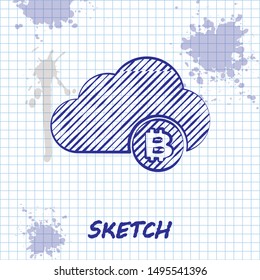 Sketch line Cryptocurrency cloud mining icon isolated on white background. Blockchain technology, bitcoin, digital money market, cryptocoin wallet.  Vector Illustration