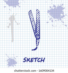 Sketch line Curling iron for hair icon isolated on white background. Hair straightener icon.  Vector Illustration
