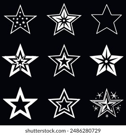 Sketch line cute star element star. Hand drawn doodle sketch style star shapes. Star shine twinkle glow, spark glitter, magic party light vector illustration. 