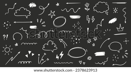 Sketch line cute star element, arrow, heart shape. Hand drawn doodle sketch style circle, cloud speech bubble grunge element set. Arrow, star sparkle, heart brush decoration. Vector illustration