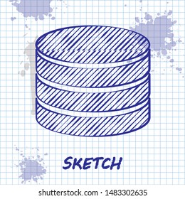 Sketch line Database icon isolated on white background. Network databases, disc with progress bar. Backup concept.  Vector Illustration