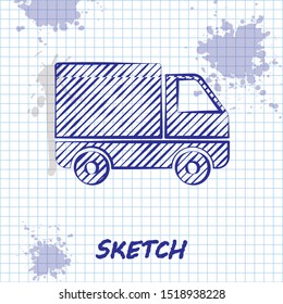 Sketch line Delivery cargo truck vehicle icon isolated on white background.  Vector Illustration