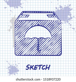 Sketch line Delivery package with umbrella symbol icon isolated on white background. Parcel cardboard box with umbrella sign. Logistic and delivery.  Vector Illustration