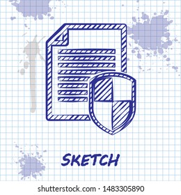 Sketch line Document protection concept icon isolated on white background. Confidential information and privacy idea, secure, guard, shield.  Vector Illustration