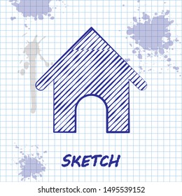 Sketch line Dog house icon isolated on white background. Dog kennel.  Vector Illustration