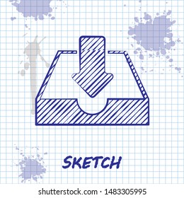 Sketch line Download inbox icon isolated on white background.  Vector Illustration