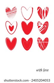 Línea de esbozo Dibujar forma color rojo cardíaco sobre un fondo blanco, corazones rojos, tarjeta de día de San Valentín