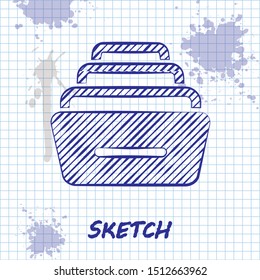 Sketch line Drawer with documents icon isolated on white background. Archive papers drawer. File Cabinet Drawer. Office furniture.  Vector Illustration