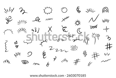 Sketch line drawing. pen line doodle element. doodle arrow, star, sparkle decoration symbol. line shapes