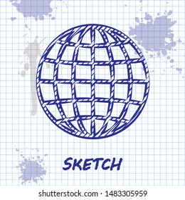 Sketch line Earth globe icon isolated on white background.  Vector Illustration