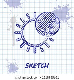 Sketch line Eclipse of the sun icon isolated on white background. Total sonar eclipse.  Vector Illustration