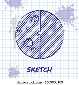 Sketch line Eclipse of the sun icon isolated on white background. Total sonar eclipse.  Vector Illustration
