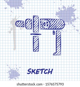 Sketch line Electric drill machine icon isolated on white background. Repair tool.  Vector Illustration