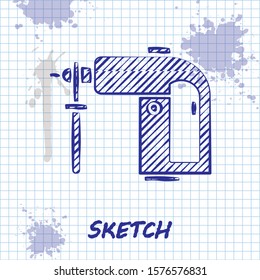 Sketch line Electric rotary hammer drill machine icon isolated on white background. Working tool for construction, finishing, repair work.  Vector Illustration