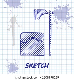 Sketch line Executioner axe in tree block icon isolated on white background. Hangman Vector Illustration