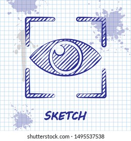 Sketch line Eye scan icon isolated on white background. Scanning eye. Security check symbol. Cyber eye sign.  Vector Illustration