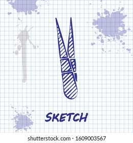 Sketch line Eyebrow tweezers icon isolated on white background. Cosmetic tweezers for ingrown hair.  Vector Illustration