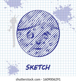 Sketch line Face with psoriasis or eczema icon isolated on white background. Concept of human skin response to allergen or chronic body problem.  Vector Illustration