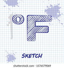 Sketch line Fahrenheit icon isolated on white background.  Vector Illustration