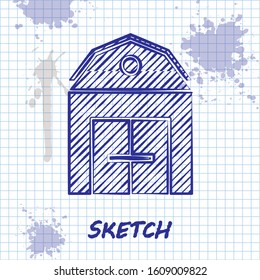 Sketch line Farm House concept icon isolated on white background. Rustic farm landscape.  Vector Illustration