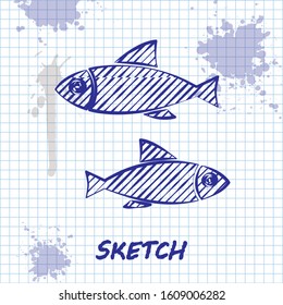 Sketch line Fish icon isolated on white background.  Vector Illustration