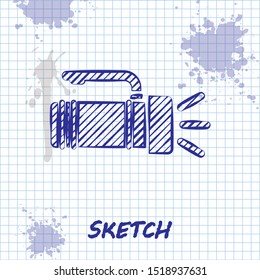 Sketch line Flashlight icon isolated on white background. Tourist flashlight handle.  Vector Illustration