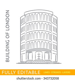 Sketch line flat design of business city architecture, famous building of London. Modern vector illustration concept. Fully editable outlines, saved brushes and layers.