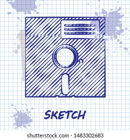 Sketch line Floppy disk in the 5.25-inch icon isolated on white background. Floppy disk for computer data storage. Diskette sign.  Vector Illustration