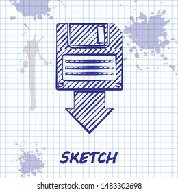 Sketch line Floppy disk backup icon isolated on white background. Diskette sign.  Vector Illustration