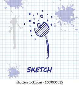 Sketch line Flower producing pollen in atmosphere icon isolated on white background.  Vector Illustration