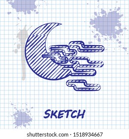 Sketch line Fog and moon icon isolated on white background.  Vector Illustration