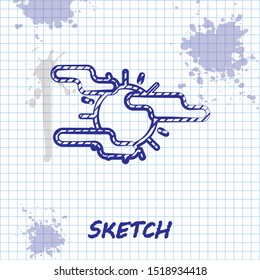 Sketch line Fog and sun icon isolated on white background.  Vector Illustration