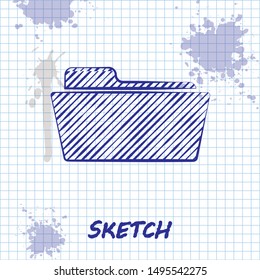 Sketch line Folder icon isolated on white background.  Vector Illustration
