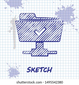 Sketch line FTP operation successful icon isolated on white background. Software update, transfer protocol, teamwork tool management, copy process.  Vector Illustration