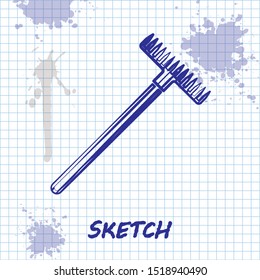 Sketch line Garden rake icon isolated on white background. Tool for horticulture, agriculture, farming. Ground cultivator. Housekeeping equipment.  Vector Illustration