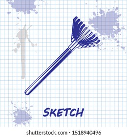 Sketch line Garden rake for leaves icon isolated on white background. Tool for horticulture, agriculture, farming. Ground cultivator.  Vector Illustration