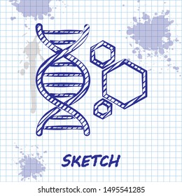 Sketch line Genetic engineering icon isolated on white background. DNA analysis, genetics testing, cloning, paternity testing.  Vector Illustration