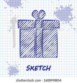 Sketch line Gift box and heart icon isolated on white background. Valentines day.  Vector Illustration
