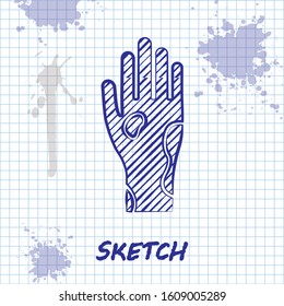 Sketch line Hand with psoriasis or eczema icon isolated on white background. Concept of human skin response to allergen or chronic body problem.  Vector Illustration