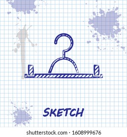 Sketch line Hanger wardrobe icon isolated on white background. Cloakroom icon. Clothes service symbol. Laundry hanger sign.  Vector Illustration